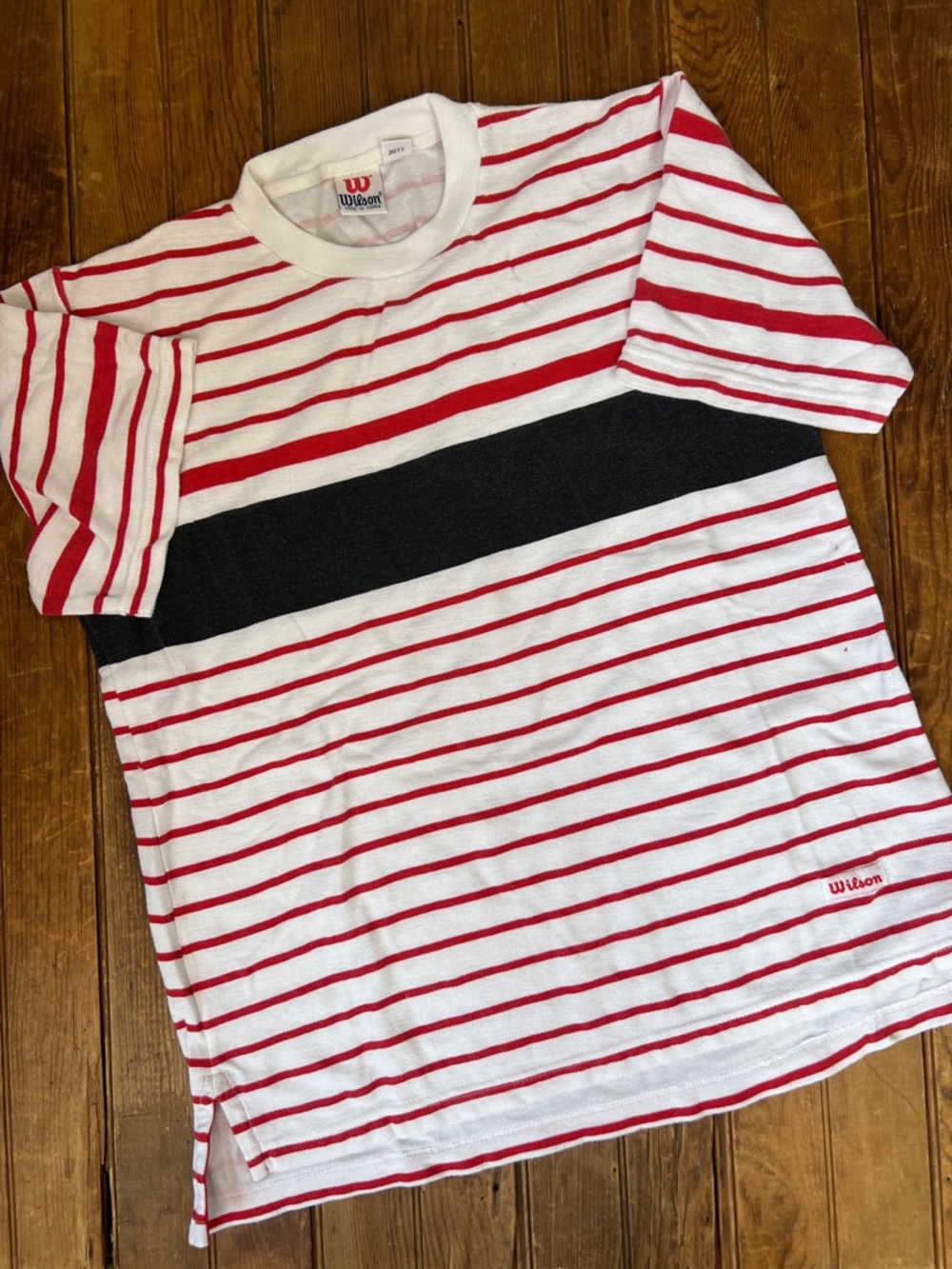 Vintage 80s men’s Wilson tennis top jersey shirt, red, white, and black size med